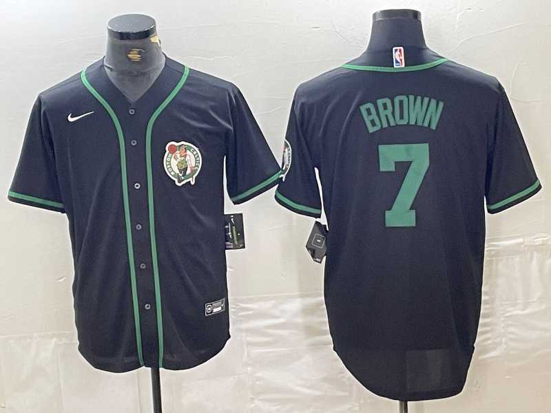 Mens Boston Celtics #7 Jaylen Brown Black With Patch Cool Base Stitched Baseball Jersey->boston celtics->NBA Jersey